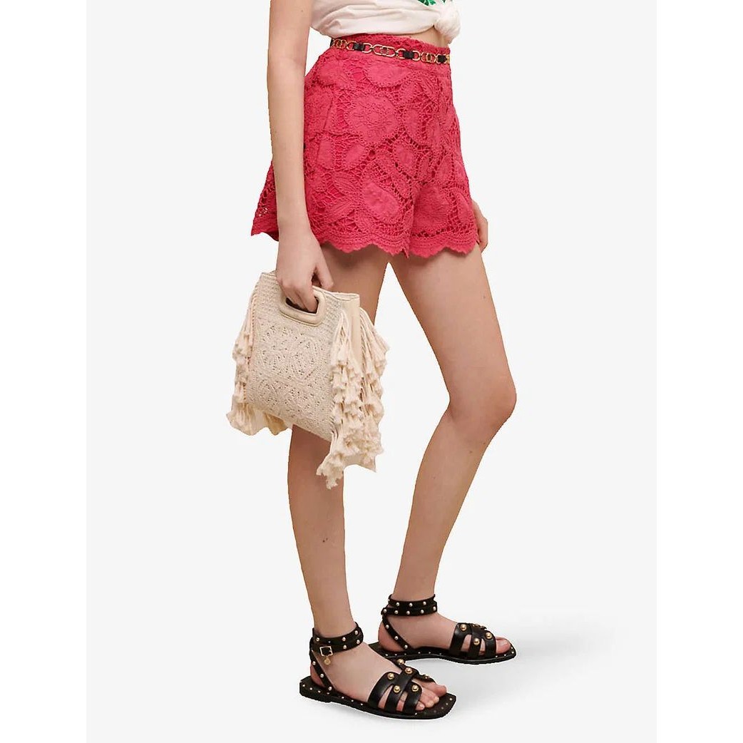 Maje Annick Women’s Embroidered Lace Cotton Shorts Size 42/Xl Nwt Fuchsia Boho